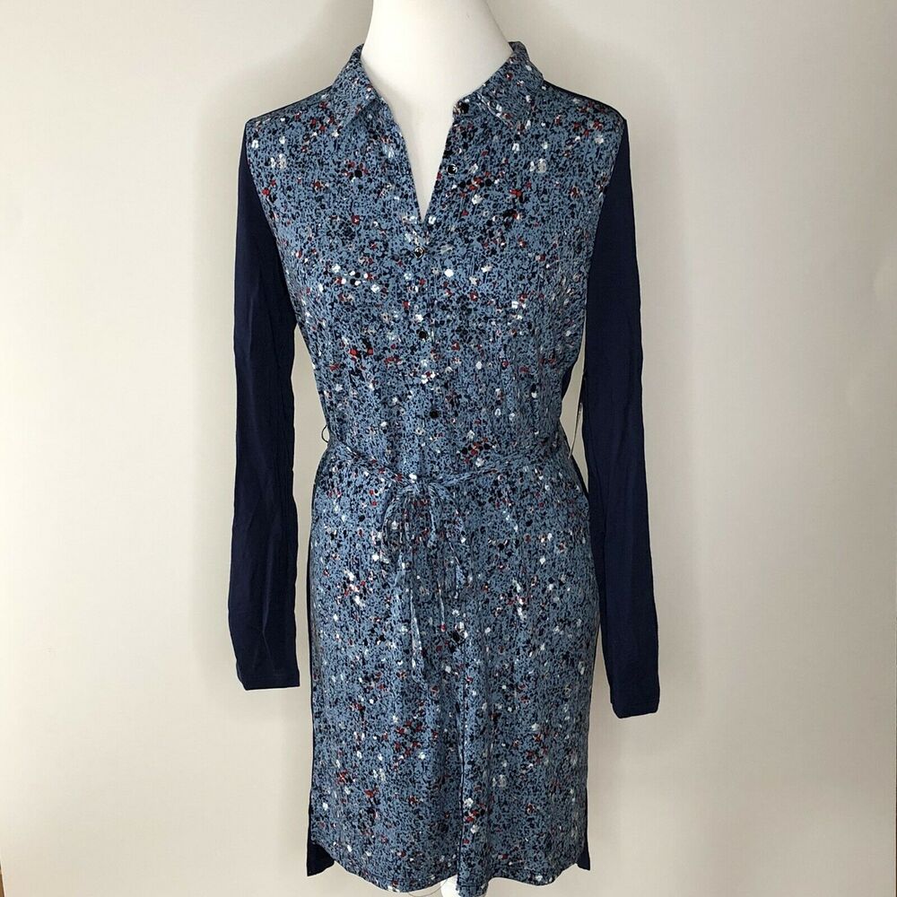 Bass Womens Dress NEW Small Blue Floral Stretchy V Neck